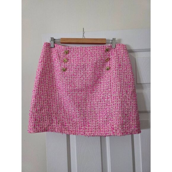 Lilly Pulitzer Kels Mini Skirt In Pink Palms Fantasy Tweed Size 12 - Picture 1 of 5
